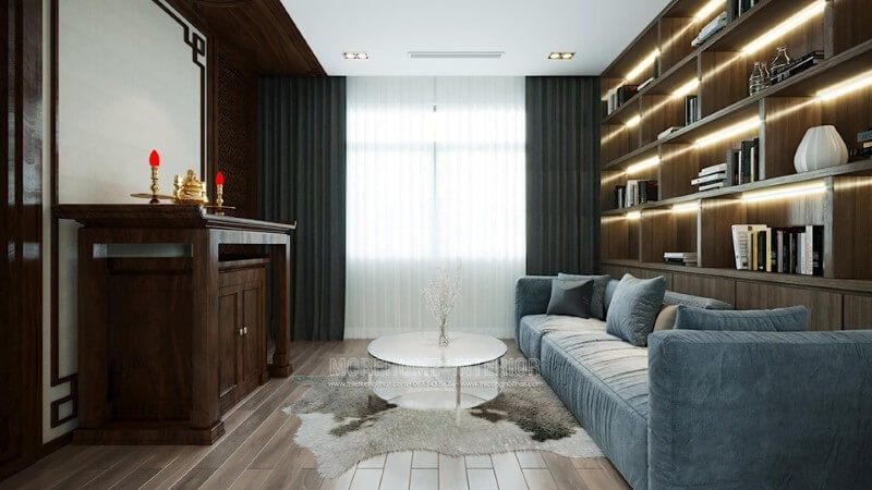 Mẫu tủ thờ tam cấp có kích thước nhỏ gọn, phù hợp với các biệt thự trong khu phố.